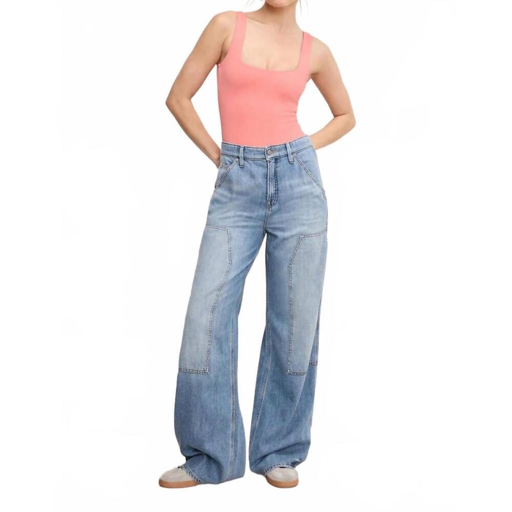 Good American Light Blue Wide-Leg Patch Jeans Carpenter